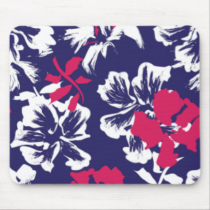 Trendiges tropisches abstraktes blau-rotes Blumenm Mousepad
