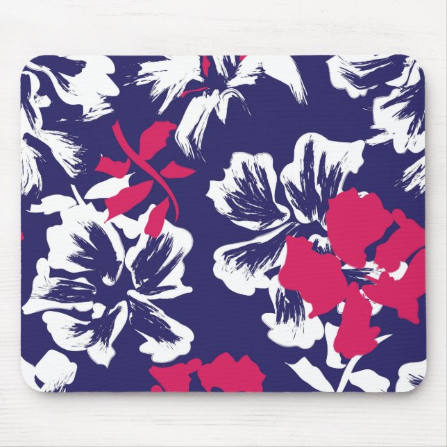 Trendiges tropisches abstraktes blau-rotes Blumenm Mousepad (Vorne)