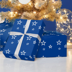 Trendiges weißes Sternmuster Blau Geschenkpapier