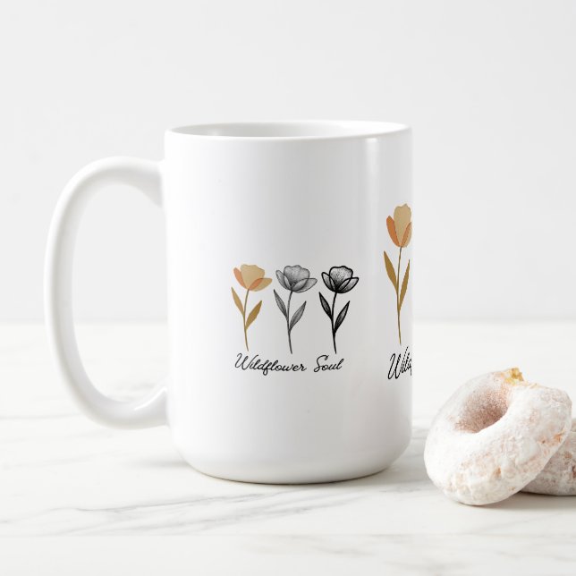 Trendiges Wildblumen-Design Kaffeetasse (Mit Donut)