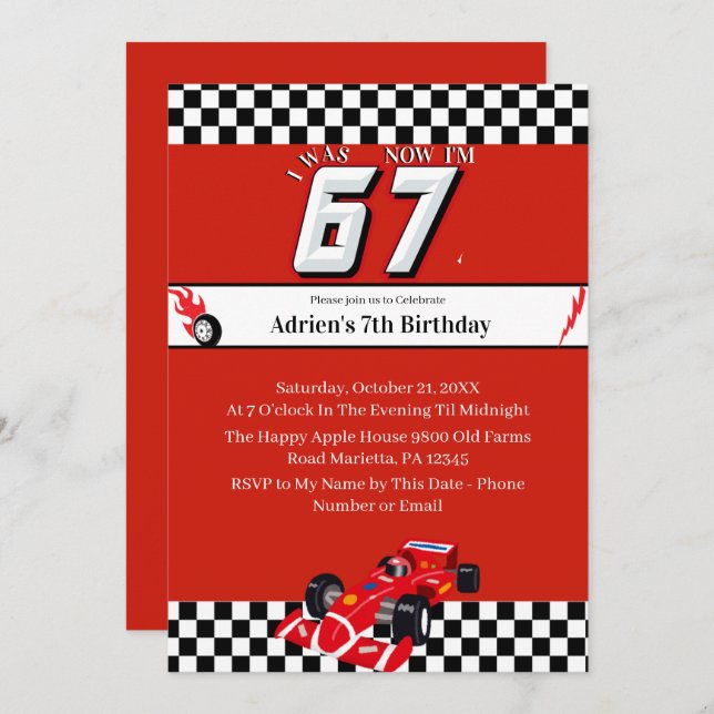 Trending 6 7 Meme | Race Car Boy Racing Birthday Einladung (Vorne/Hinten)