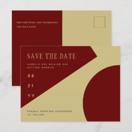 Trending Burgundy Gold Wedding retten das Datum Postkarte