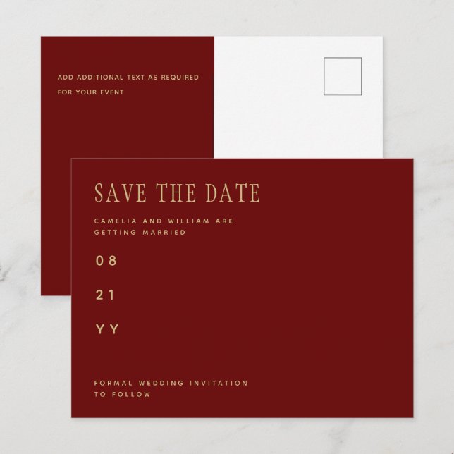 Trending Burgundy Gold Wedding SPAREN SIE DAS DATU Postkarte (Vorne/Hinten)