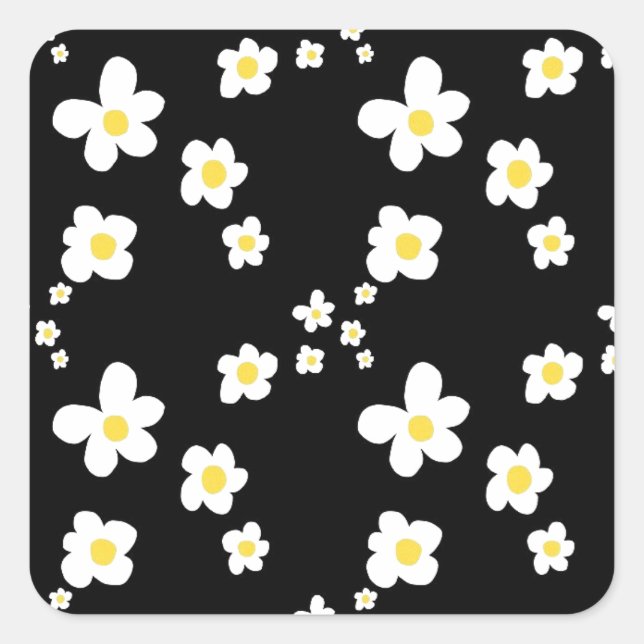 Trending daisy Muster schwarz gelb weiß, modern Quadratischer Aufkleber (Vorderseite)
