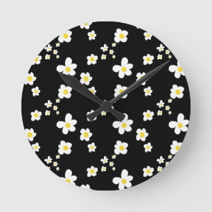 Trending daisy Muster schwarz gelb weiß, modern Runde Wanduhr