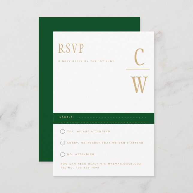 Trending Emerald Green Gold Wedding RSVP (Vorne/Hinten)