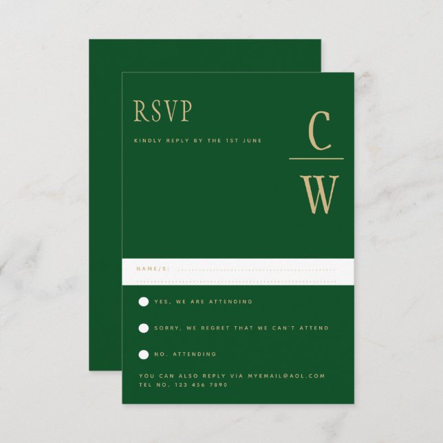 Trending Emerald Green Gold Wedding RSVP (Vorne/Hinten)