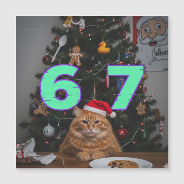 Trending Funny Six Seven Christmas Cat  Magnetkarte (Vorderseite)