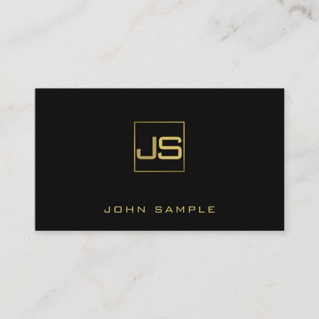 Trending Modern Monogram Stylish Black Gold Visitenkarte (Vorderseite)