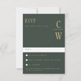 Trending Modern Moss Green Gold Wedding RSVP Karte