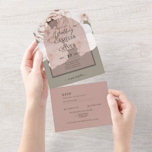 Trending MOSS BLUSH WEDD Sage Dusty Pink All In One Einladung
