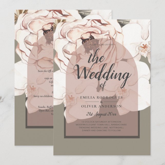 Trending MOSS BLUSH WEDD Sage Dusty Pink Einladung (Vorne/Hinten)