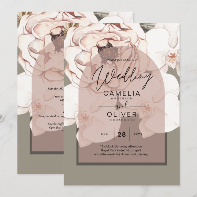 Trending MOSS BLUSH WEDD Sage Dusty Pink Einladung (Vorne/Hinten)