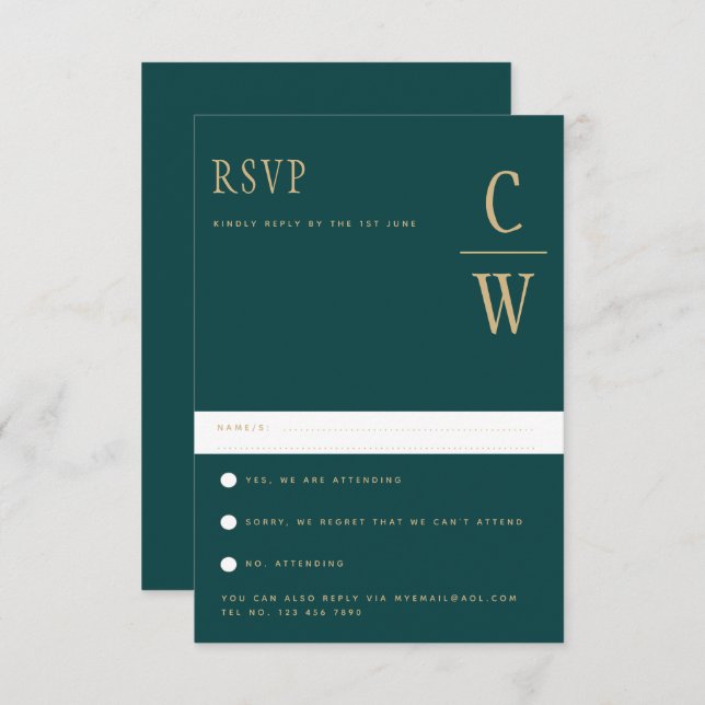 Trending Peacock AQUAMARIN Green Gold Wedding RSVP (Vorne/Hinten)