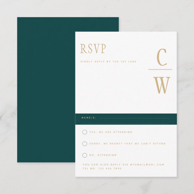 Trending Peacock AQUAMARIN Green Gold Wedding RSVP (Vorne/Hinten)