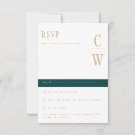 Trending Peacock AQUAMARIN Green Gold Wedding RSVP Karte