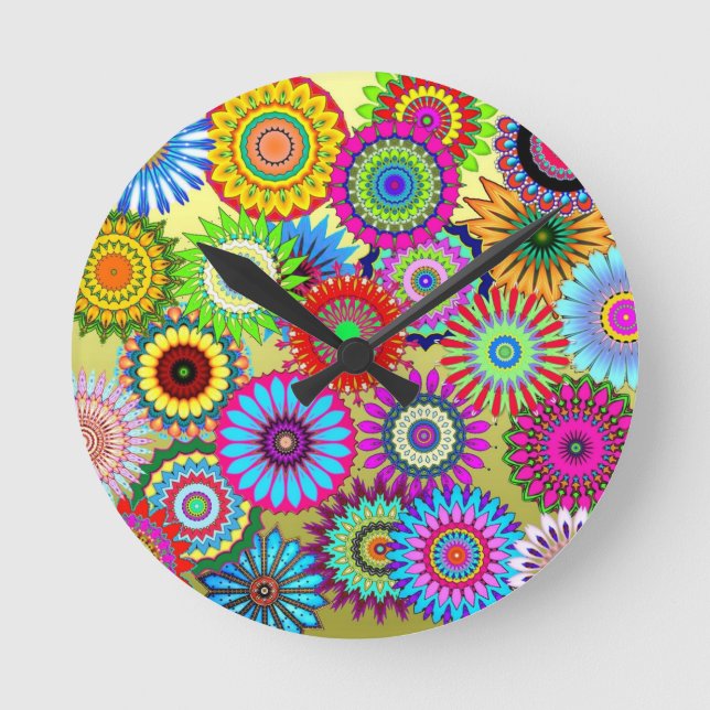 Trending Psychadelic Blume Power Druckzubehör Runde Wanduhr (Vorderseite)