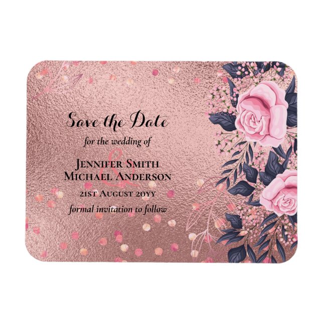 Trending ROSEGOLD Wedding Pink Navy Metallic Magnet (Horizontal)