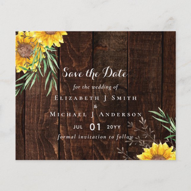 Trending Rustic Wedding Rett Date Sonnenblumen Flyer (Vorne)