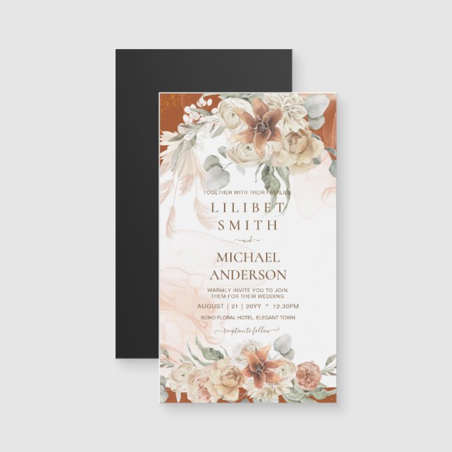 Trending Terracotta Pampas Grass Wedding Magnetkarte (Vorne/Hinten)