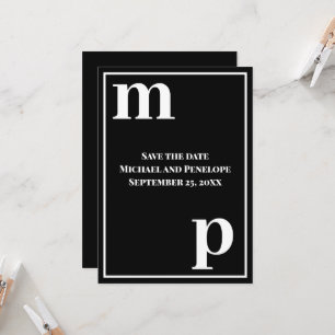 Trendly Lower Case Monogram Black Save the Date Einladung
