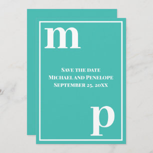 Trendly Lower Case Monogram Türkis Save the Date Einladung