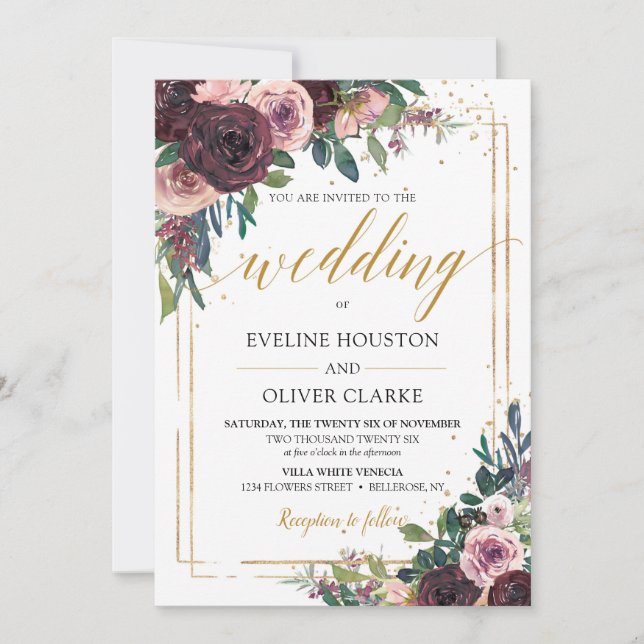 Trendmaul-Rose staubige rosa Blume Glitzer Einladung (Vorderseite)