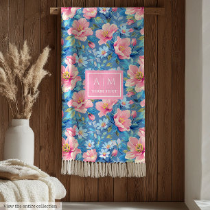 Trendpastellblau und rosa Aquarellmonogramm Fleecedecke