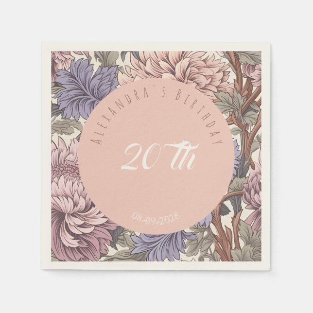 Trendpastellrosa Retro Rosa Blauer Geburtstag Serviette (Vorderseite)