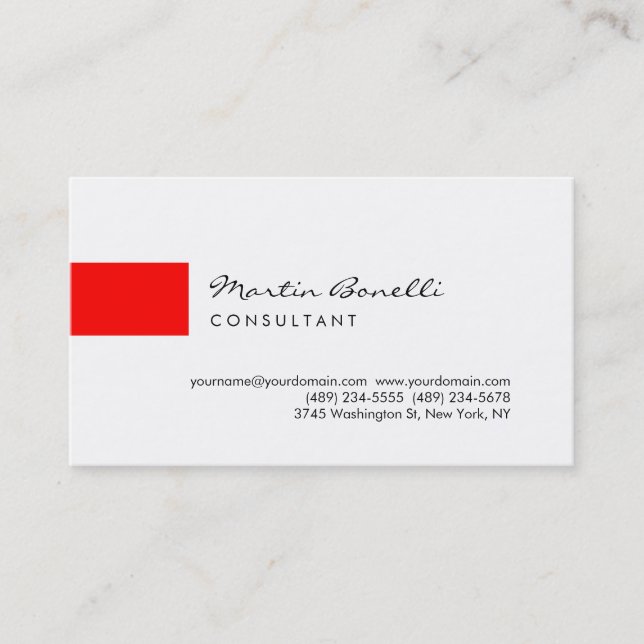 Trendred White Minimalistisch Script Business Card Visitenkarte (Vorderseite)