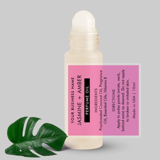 Trendrosa 10 ml Duftölrolle auf Flaschenetiketten Aufkleber (Modern girly pink and black perfume oil roller bottle wrapper label)
