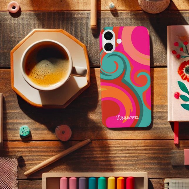 Trendrosa Abstrakte Wirbel Personalisiert Moderne Case-Mate iPhone Hülle (Von Creator hochgeladen)