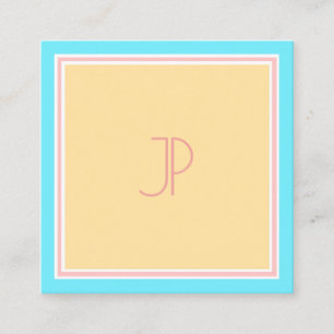 Trendrosa Blau-Gelb Moderne Monogramm-Vorlage Quadratische Visitenkarte