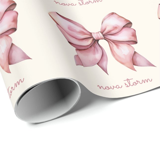 Trendrosa Bow Personalisiert mit Name Monogram Geschenkpapier (Rolleneckpunkt)