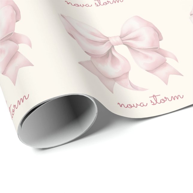 Trendrosa Bow Personalisiert mit Name Monogram Geschenkpapier (Rolleneckpunkt)