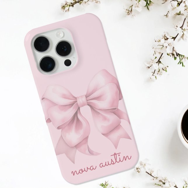Trendrosa Bow Personalisiert mit Name Monogram iPhone Hülle (Von Creator hochgeladen)