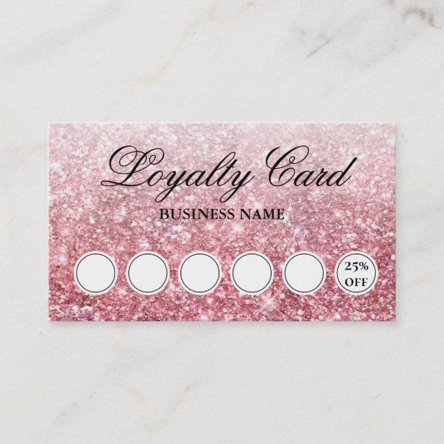 Trendrosa Glitzer Beauty Business Loyalty Card Visitenkarte (Vorderseite)