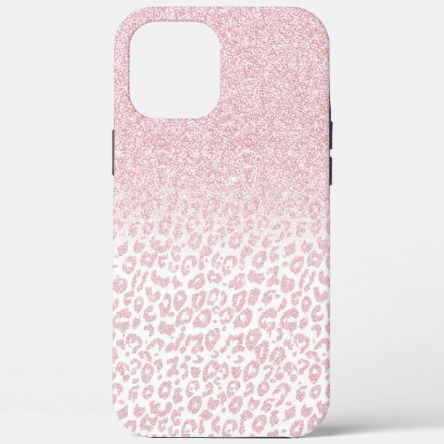 Trendrosa Glitzer & Leopard Print Ombre Design Case-Mate iPhone Hülle (Rückseite)
