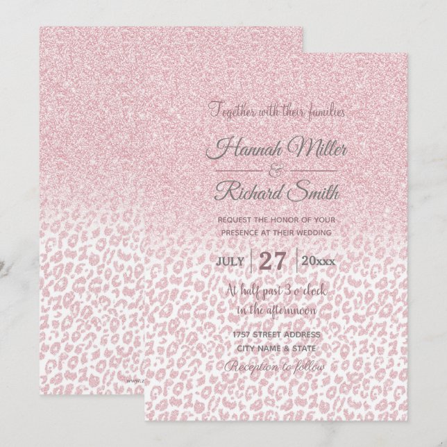 Trendrosa Glitzer & Leopard Print Ombre Design Einladung (Vorne/Hinten)