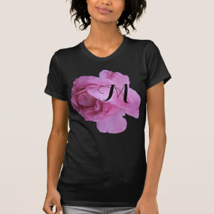 Trendrosa Rosa Blume schwarz M Monogramm anpassen T-Shirt