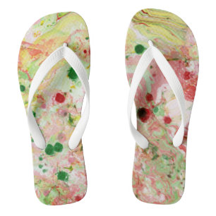 Trendrosa Rosa Gelbgrün Moderne Abstrakt Flip Flops