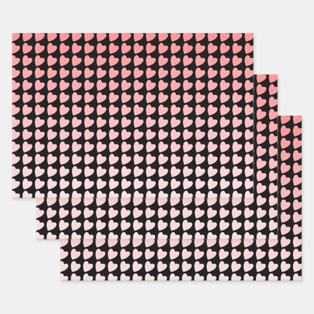 Trendrosa und Schwarz-Herz-Muster-Gradient Geschenkpapier Set (Set)