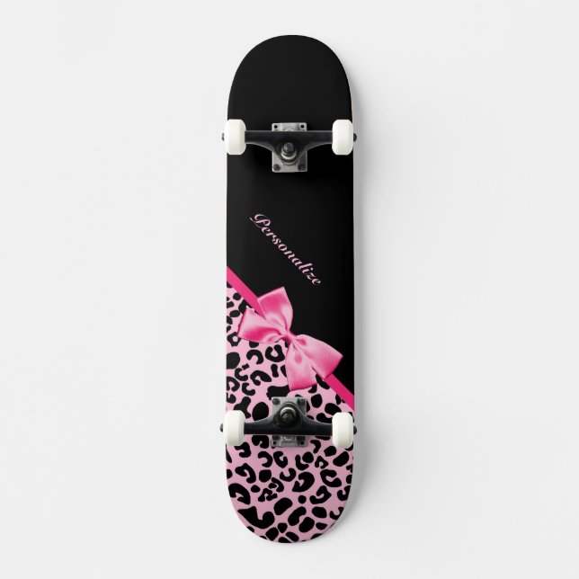 Trendrosa und schwarze Leoparden, rosa und rosafar Skateboard (Vorderseite)