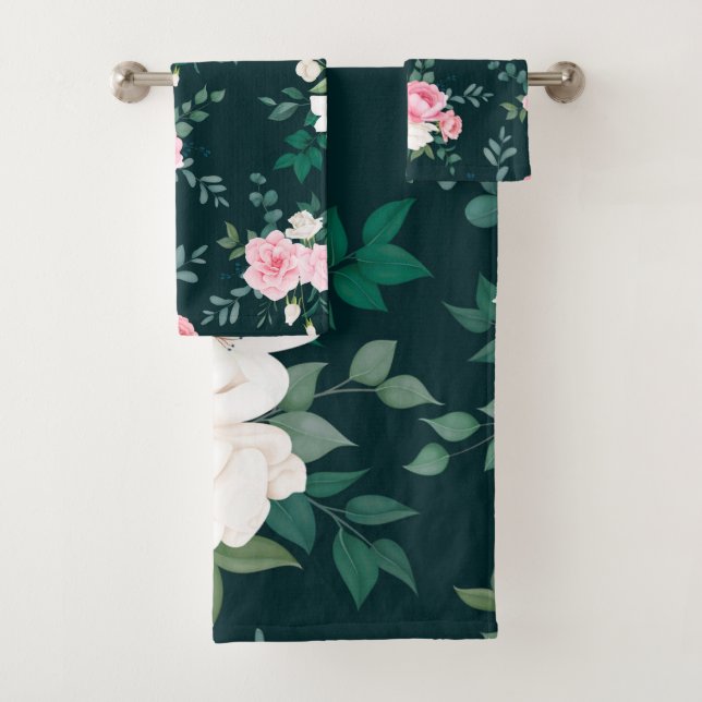 Trendrosa, weiße Blüte  Badhandtuch Set (Insitu)