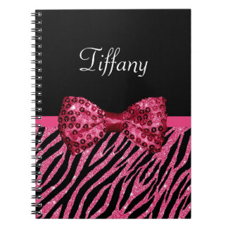 Trendrosa Zebra Print IMITATE Glitz Bow mit Namen Notizblock