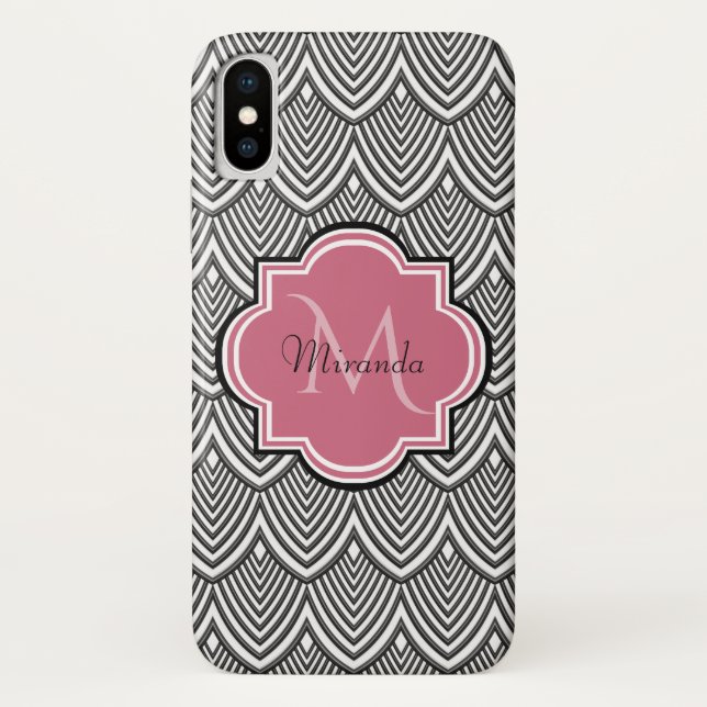 Trendschwarz angestrichene Scallops Pink Monogram  Case-Mate iPhone Hülle (Rückseite)