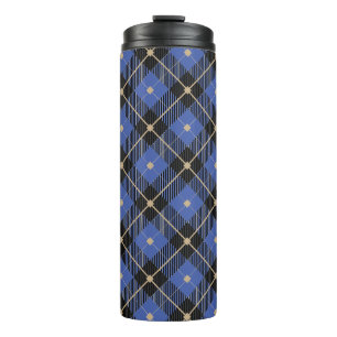 Trendschwarz-blaues Kariertes Muster Thermosbecher