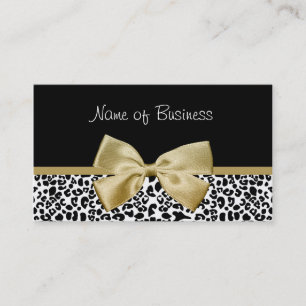Trendschwarz und Gold Leopard Print Gold Ribbon Visitenkarte