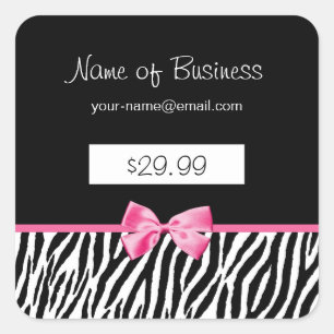 Trendschwarz und weiß Zebra Print Price Tag Quadratischer Aufkleber