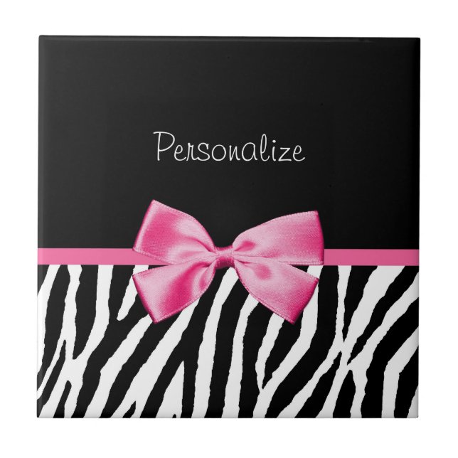 Trendschwarz und weiß Zebra Print rosa Band Fliese (Vorderseite)